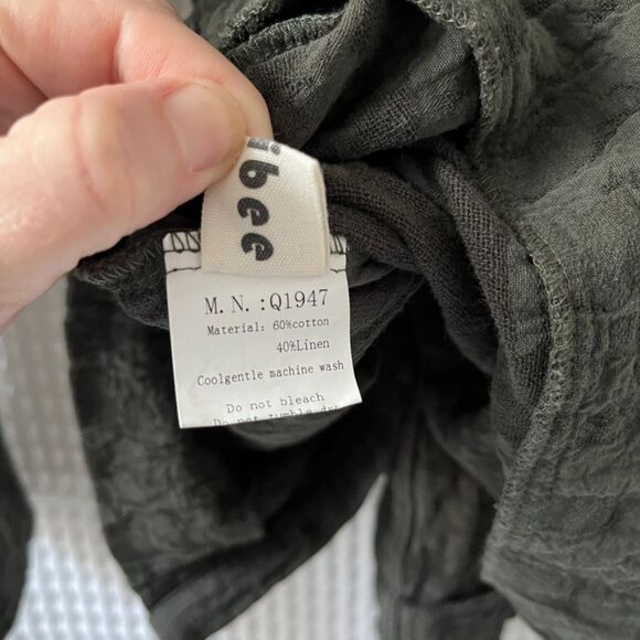 Sage green textured linen-cotton Mao-style jacket - Picture 2 of 4